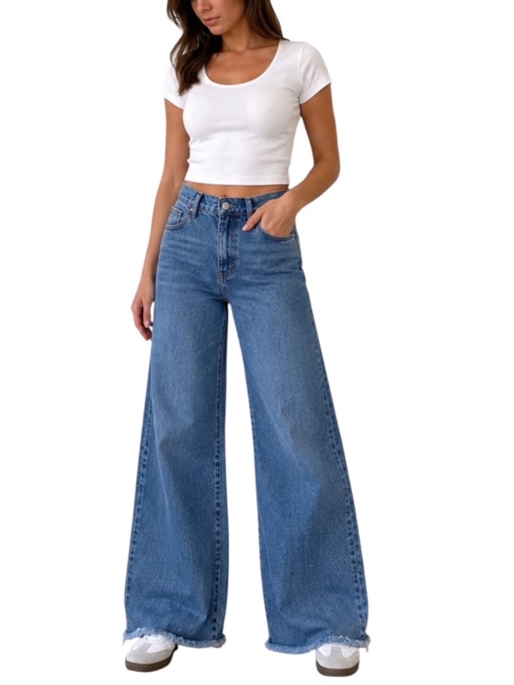 BCBGeneration High Rise Wide Leg Frayed Hem Jeans